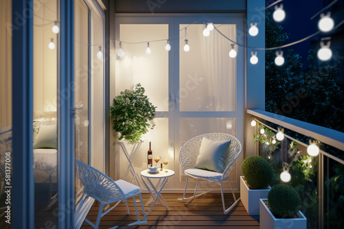 Fototapete Modern interior design of balcony with white furniture