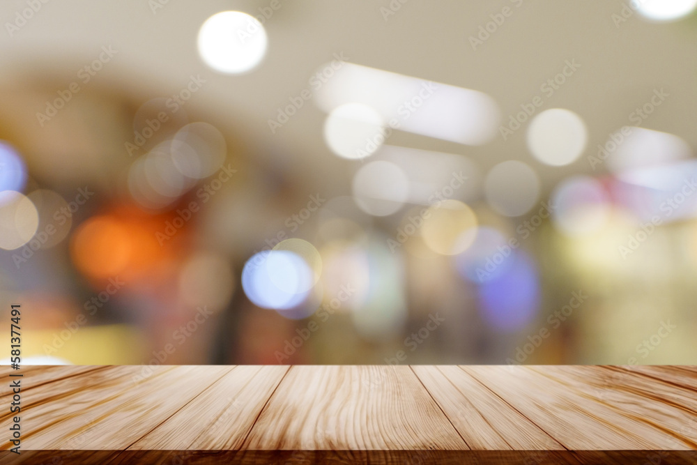 Mock up for space Empty dark wooden table in front of abstract blurred bokeh background for display or montage your product