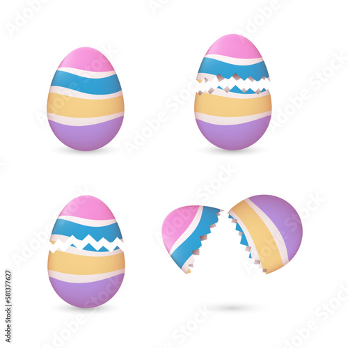 Cracked Easter eggs painted with stripes set 