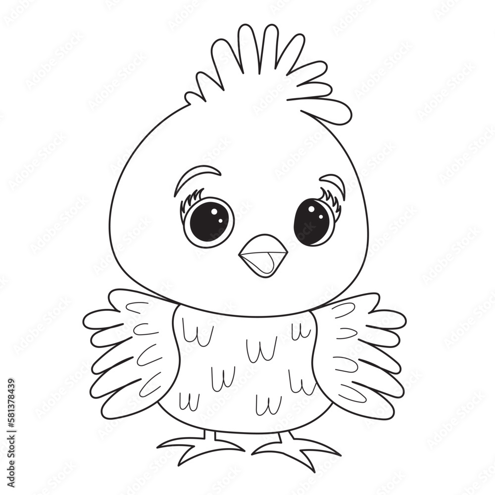 chicken character childrens coloring book, vector