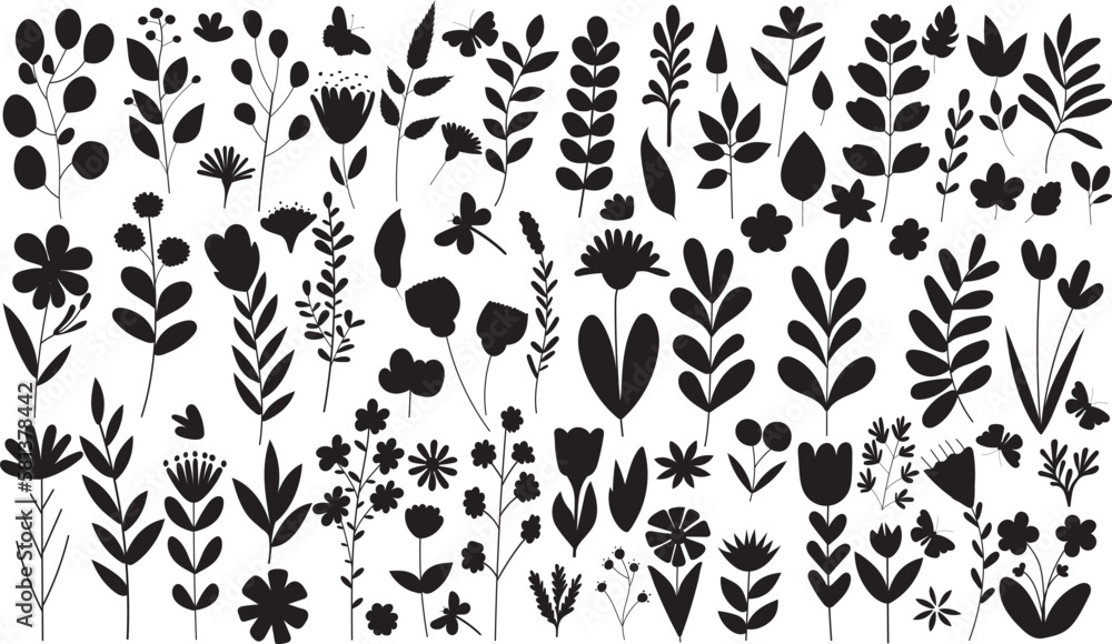set of plants, flowers silhouette set of plants, flowers silhouette
