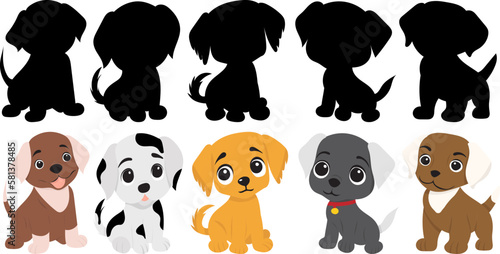 set of puppies, dogs in flat style vector