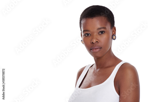 She considers all lifes unexpected possibilities - Life insurance. Portrait of a beautiful young woman standing against a white background. © DK Casting/peopleimages.com