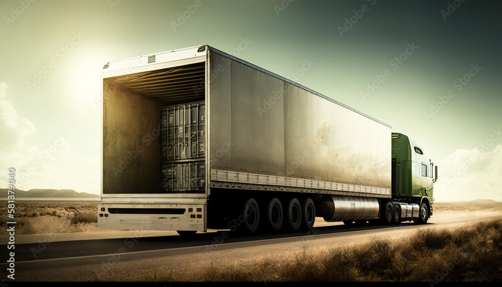 Freight and transportation concept with cargo being transported to a logistics warehouse Freight and transportation concept with cargo being transported to a logistics warehouse