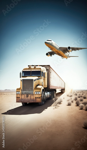 Freight and transportation concept with cargo being transported to a logistics warehouse