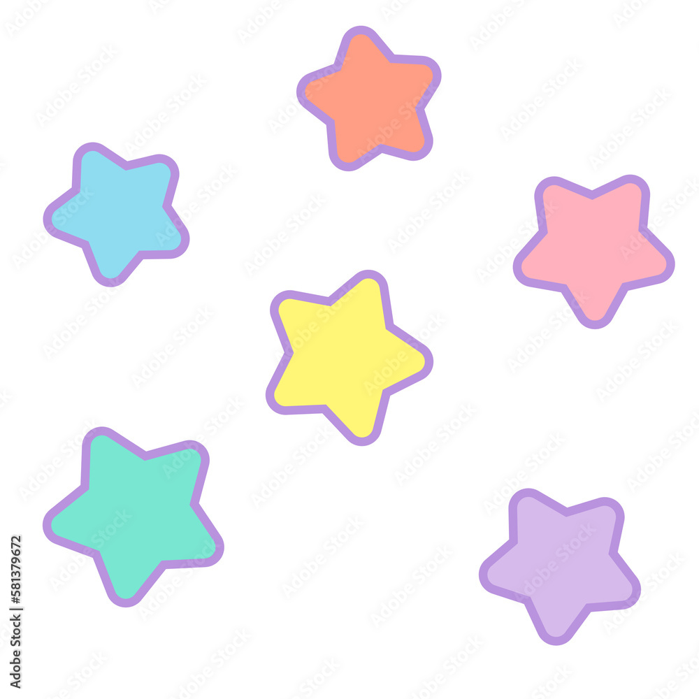 set of colorful stars with purple stroke outlines set of colorful stars with purple stroke outlines