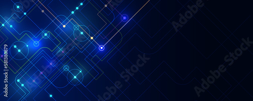 The technology background image has stripes on a dark blue background. Modern hi-tech digital technology concept. Abstract internet communication