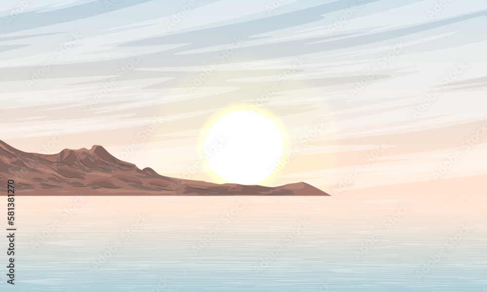 Dawn over the sea. Calm. Realistic vector landscape Dawn over the sea. Calm. Realistic vector landscape