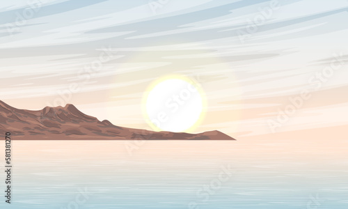 Fototapeta Naklejka Na Ścianę i Meble -  Dawn over the sea. Calm. Realistic vector landscape