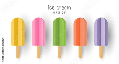 Collection of ice cream. Paper cut style. Vector illustration