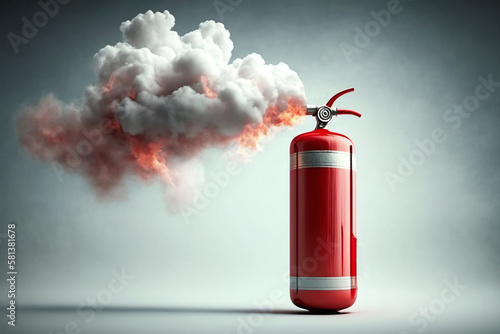 Fire Extinguisher Releasing Its Gas. Working Fire Extinguisher. Generative AI photo