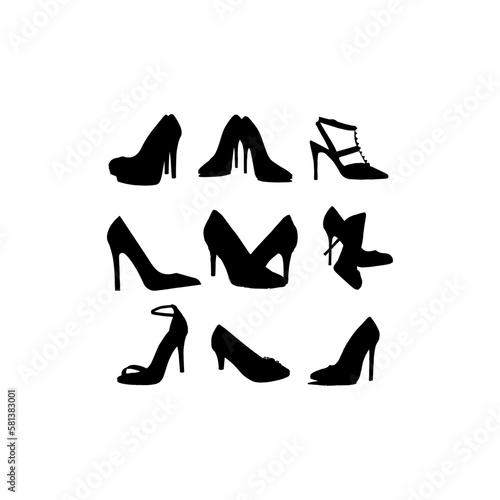 High heels shoes set silhouette design