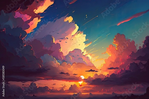 Sunrise Sunset Sky with Clouds. Generative AI