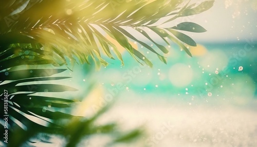 Tropical palm leaves on blurred background with bokeh effect © SERHII