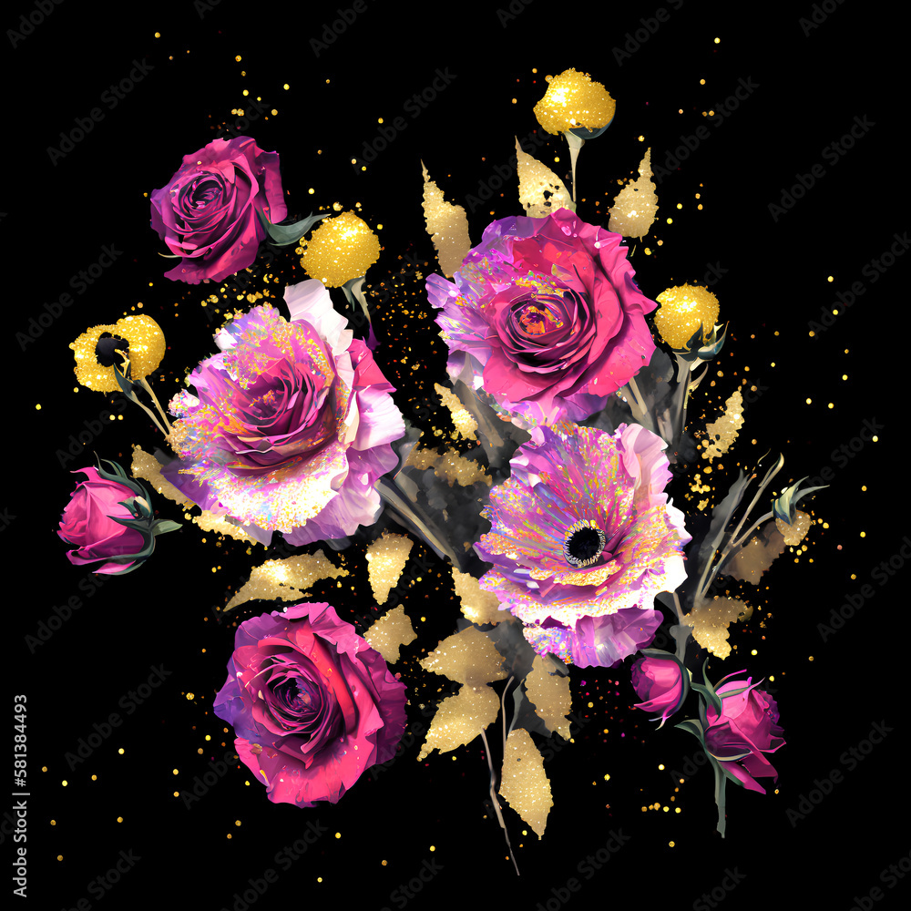 Sparkling flower arrangement, Glitter oil painting bouquet of flowers