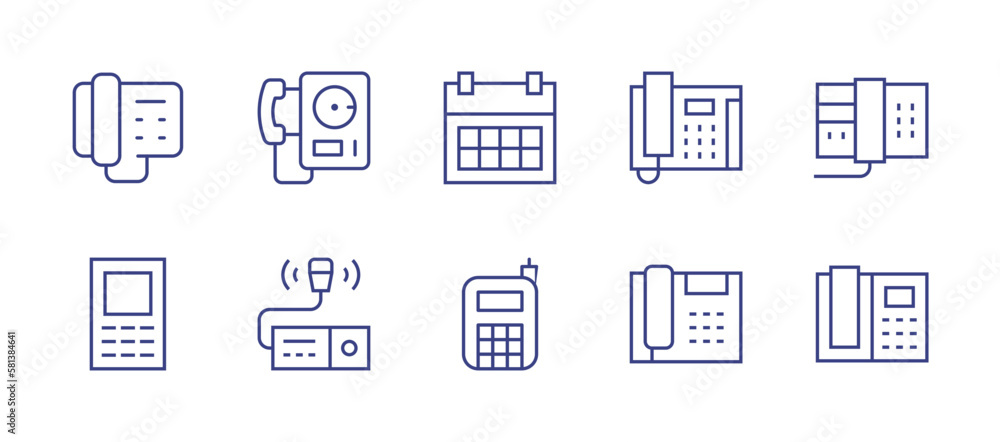 Phone line icon set. Editable stroke. Vector illustration. Containing phone, telephone, telephone call, cellphone, transceiver.