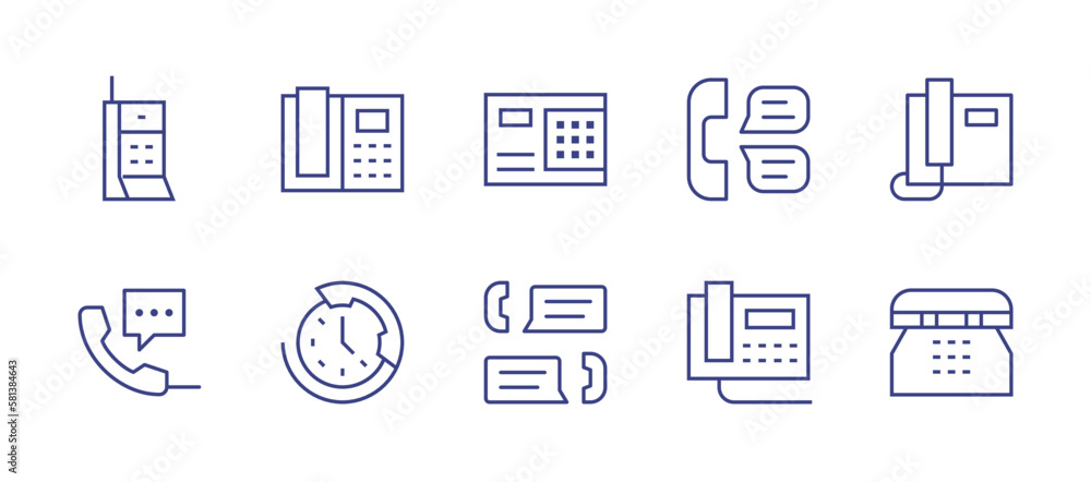 Phone line icon set. Editable stroke. Vector illustration. Containing phone, autodialer, phone survey, telephone, phone call, hours, call.