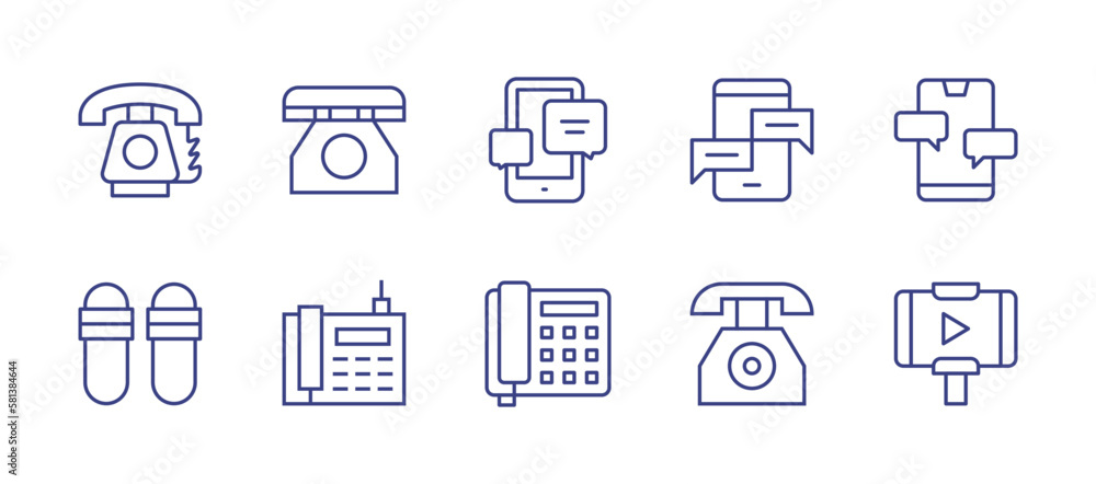 Phone line icon set. Editable stroke. Vector illustration. Containing telephone, phone chat, texting, chat, phone, selfie.