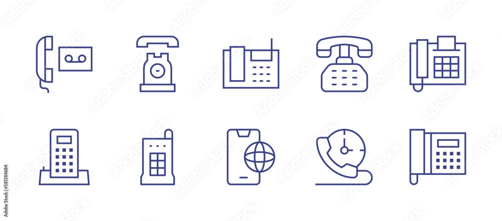 Phone line icon set. Editable stroke. Vector illustration. Containing voice recording, telephone, phone, mobile phone, internet, customer service.