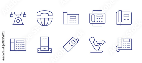 Phone line icon set. Editable stroke. Vector illustration. Containing old phone, call, telephone, fax, phone charger, mobile, phone call.