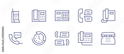 Phone line icon set. Editable stroke. Vector illustration. Containing phone, autodialer, phone survey, telephone, phone call, hours, call.