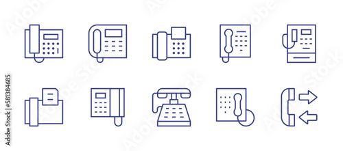 Phone line icon set. Editable stroke. Vector illustration. Containing telephone, landline, fax, phone booth, old phone, phone call.