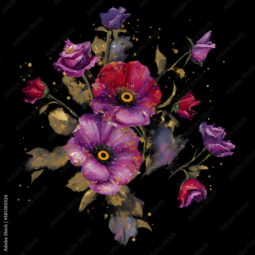 Sparkling flower arrangement, Glitter oil painting bouquet of flowers