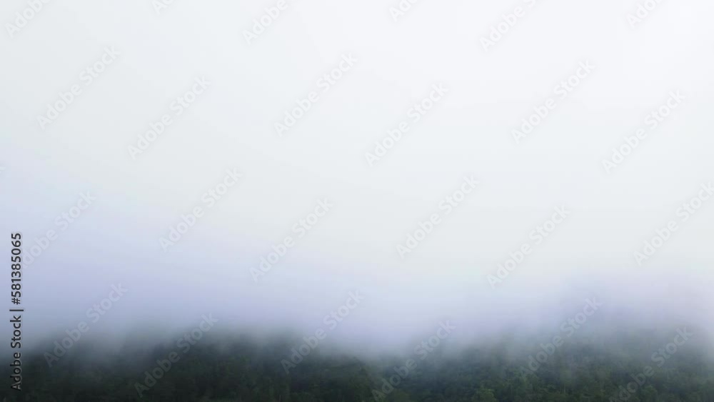 Time lapse shot of fog and clouds flying over green rainforest in Indonesia Time lapse shot of fog and clouds flying over green rainforest in Indonesia