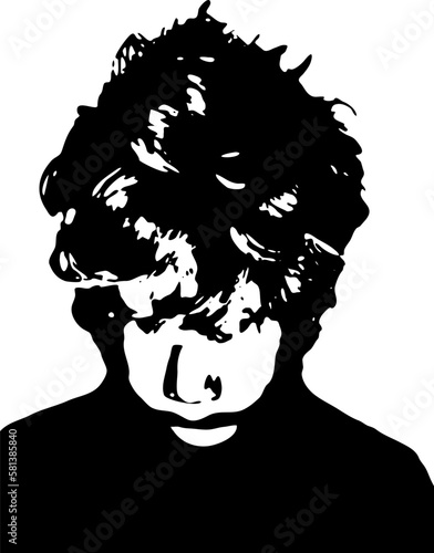 Little and curly baby face stencil. Vector art.