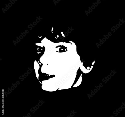 Little baby face stencil on a black background. Vector art.