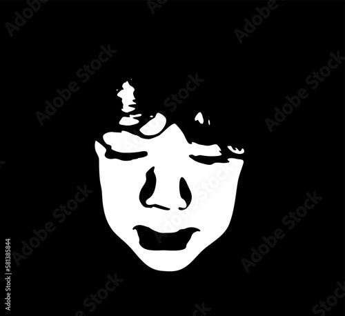 Little baby face stencil on a black background. Vector art.