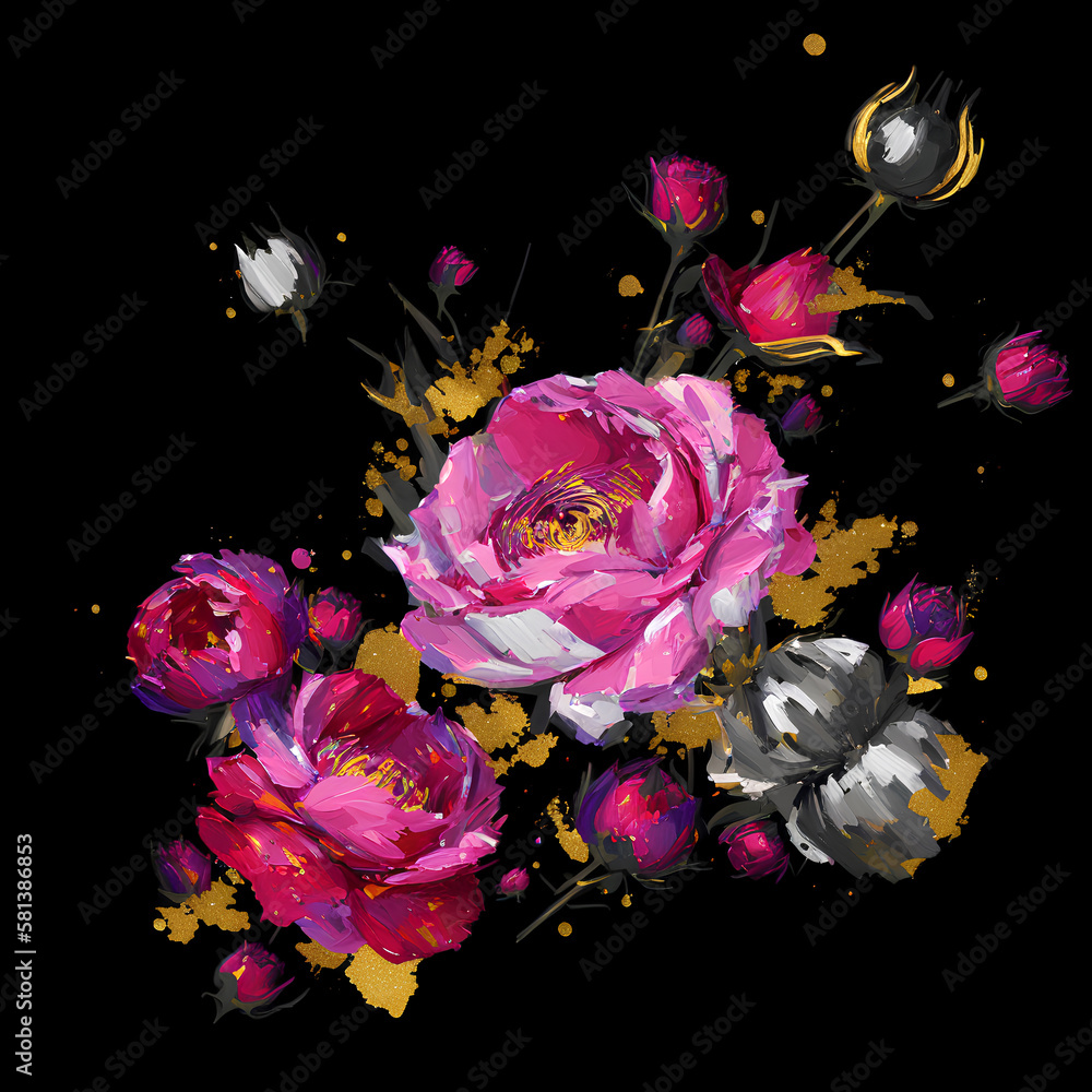 Sparkling flower arrangement, Glitter oil painting bouquet of flowers