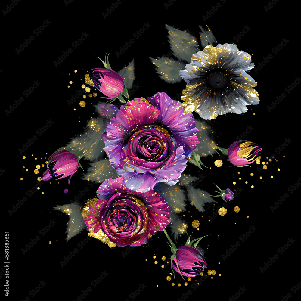 Sparkling flower arrangement, Glitter oil painting bouquet of flowers