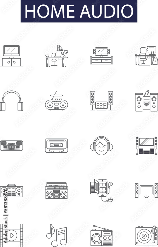 Home Audio Line Vector Icons And Signs. Music, Receiver, Stereo ...