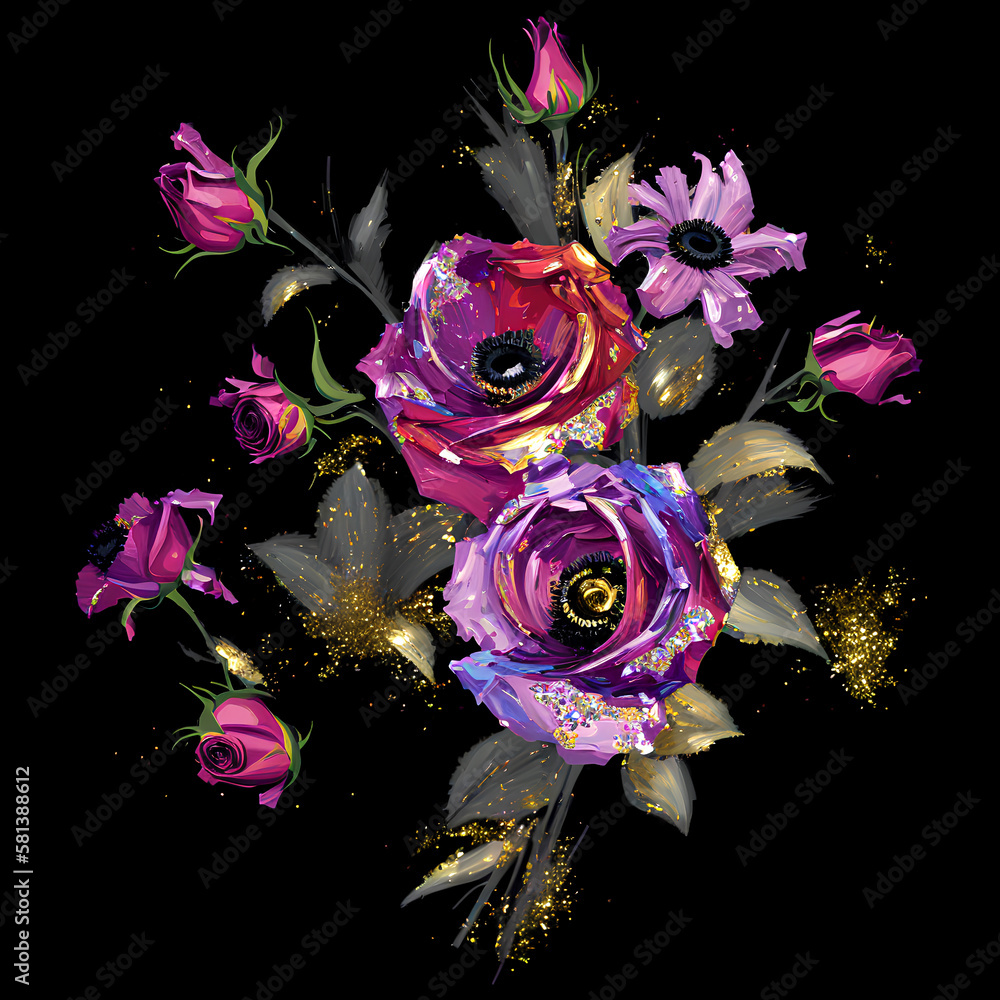 Sparkling flower arrangement, Glitter oil painting bouquet of flowers