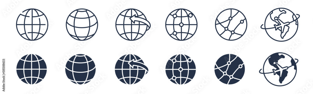 Globe icons. Editable stroke. Vector graphic illustration. For website design, logo, app, template, ui, etc. Globe icons. Editable stroke. Vector graphic illustration. For website design, logo, app, template, ui, etc.