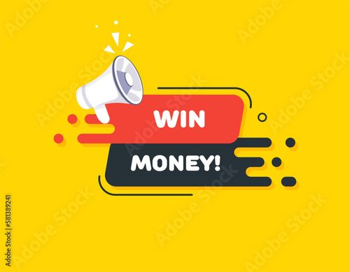 Win money. lettering style, red, black, lottery. Vector illustration