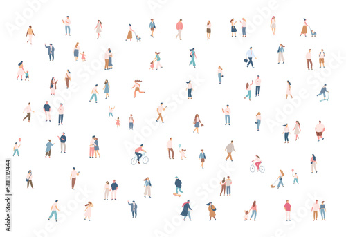 Crowd. City tiny people silhouette background characters. Male and female vector set isolated on white background.