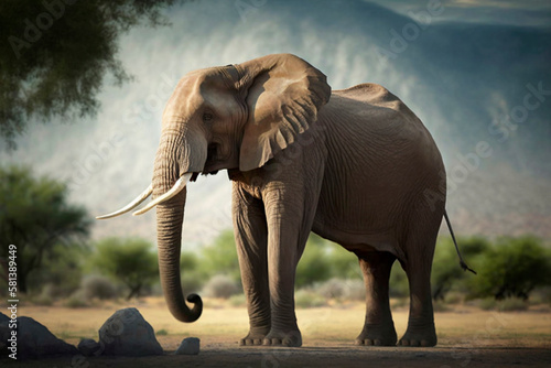 Wild Elephant in the African Savannah  generative ai