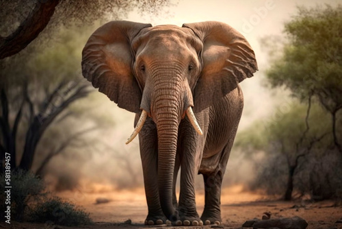 Wild Elephant in the African Savannah, generative ai © art4all
