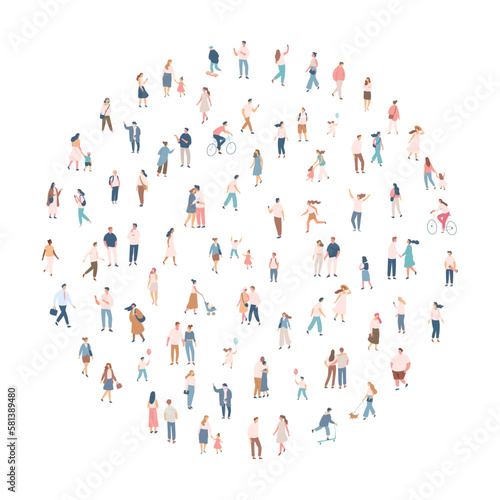 Crowd. City tiny people silhouette background characters. Male and female vector set isolated on white background.