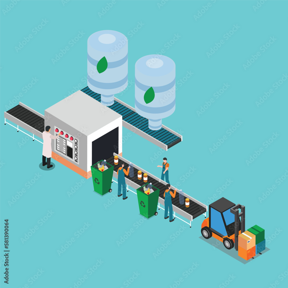 Garbage recycling. Waste sorting machine, trash conveyor, getting ...