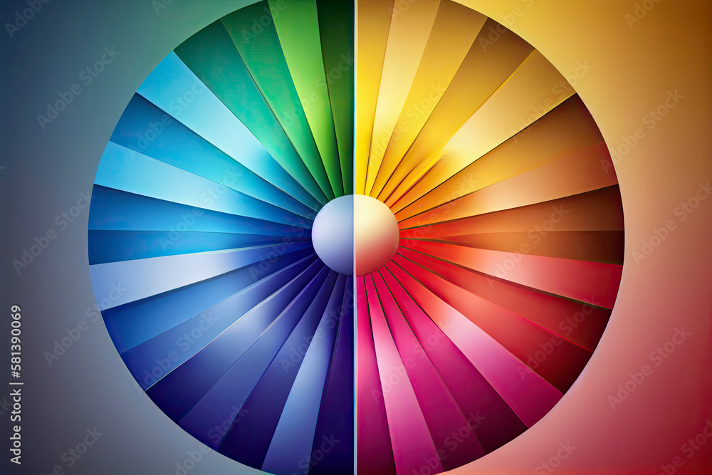Obraz premium Colorful radial gradient badge made of rainbow spectral colors placed