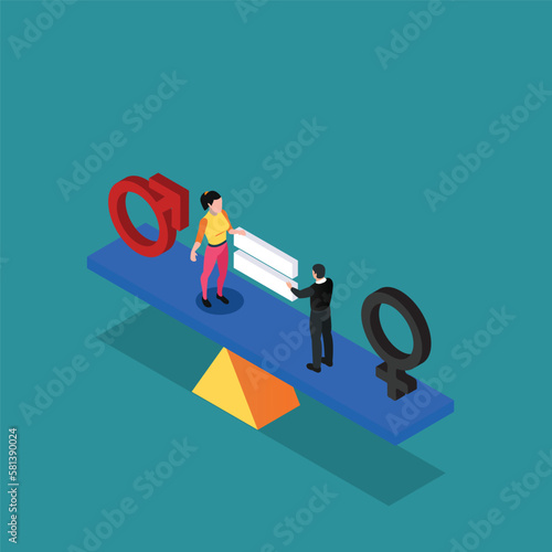 Gender equality 3d isometric vector illustration concept for banner, website, landing page, ads, flyer template
