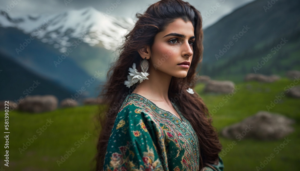 Lifestyle of a Beautiful Girl in Mountains and Nature Landscape, Tour and Travel Photography. Generative AI. Lifestyle of a Beautiful Girl in Mountains and Nature Landscape, Tour and Travel Photography. Generative AI.