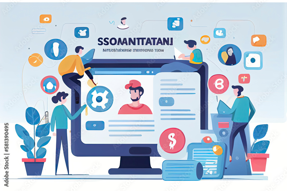 Social network online marketing content. Cartoon illustration vector graphic on white background Social network online marketing content. Cartoon illustration vector graphic on white background