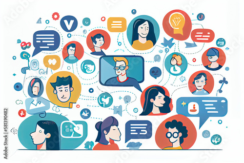 Social network online marketing content. Cartoon illustration vector graphic on white background