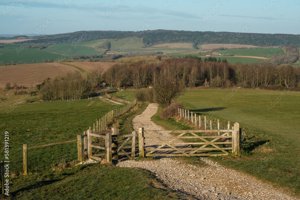 Walking in the Southdown National Park, overlooking  West Sussex, and Hampshire