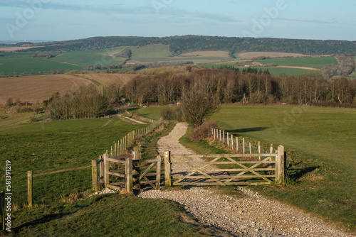 Walking in the Southdown National Park  overlooking  West Sussex  and Hampshire
