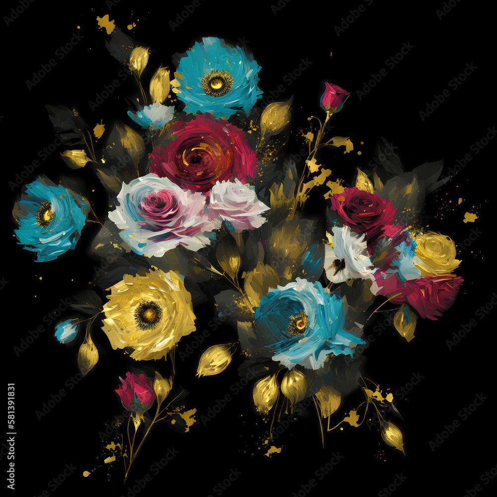 Sparkling flower arrangement, Glitter oil painting bouquet of flowers